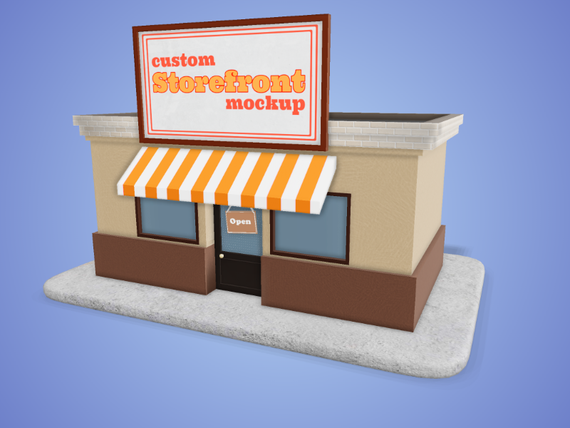 This Presentation Clipart shows a preview of 3D Storefront - Customizable Mockup