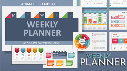 A collage of presentation slides from Weekly Planner toolkit Template